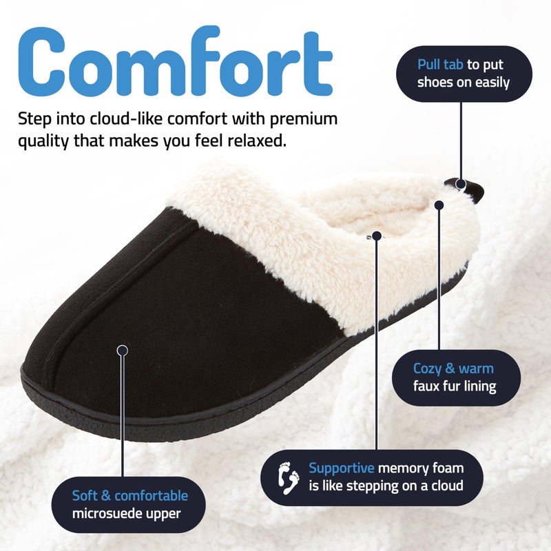 Floopi House Slippers for Women, Fur Lined Clog Womens Slippers Cozy Memory Foam with Indoor & Outdoor Anti Skid Sole (M, Black-301) - Image 3